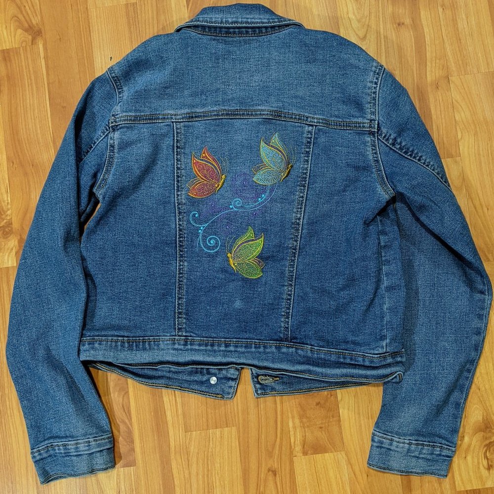 Old Navy denim jacket with butterfly embroidery